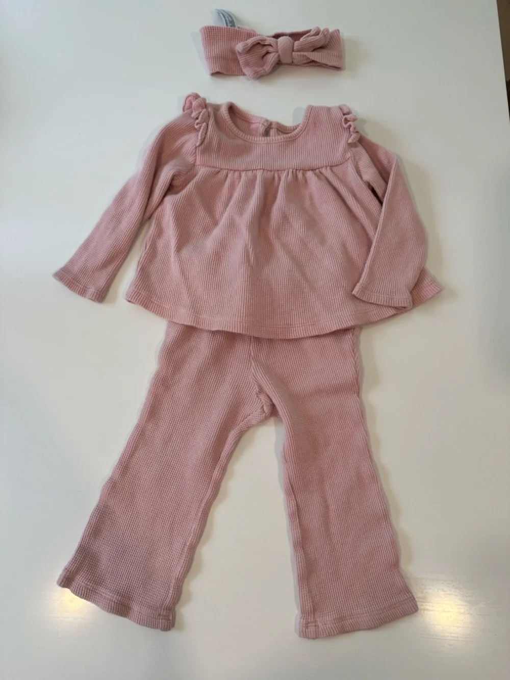 Baby Gap Organic Cotton Pink Waffle Knit 3pc Set Peplum Top 18-24‎ Months
